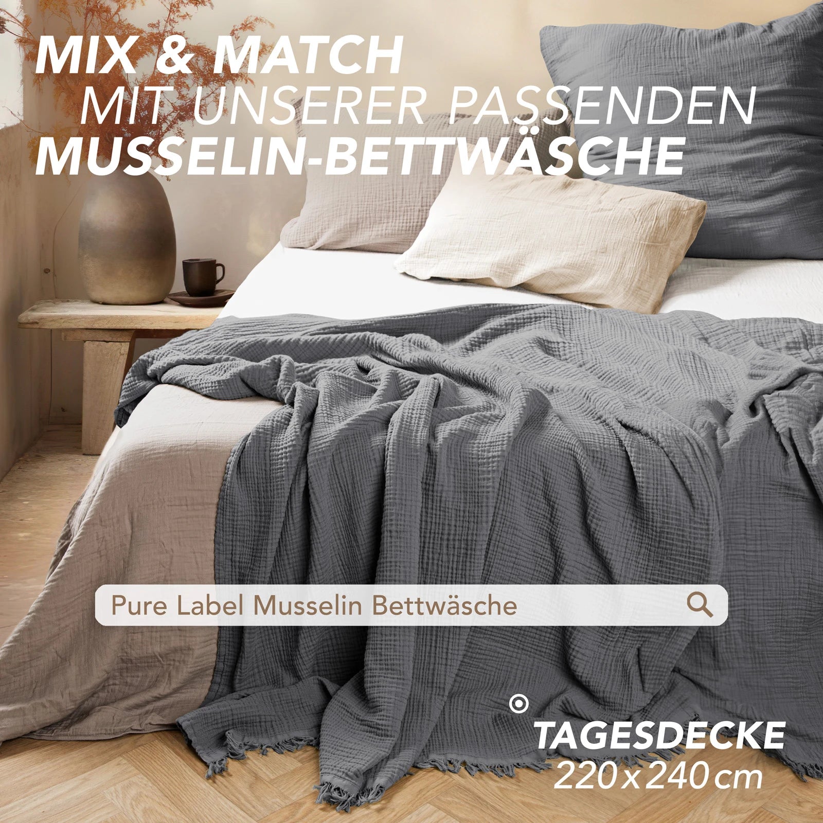 Musselin Tagesdecke - Weiß / 130x170cm Pure Label
