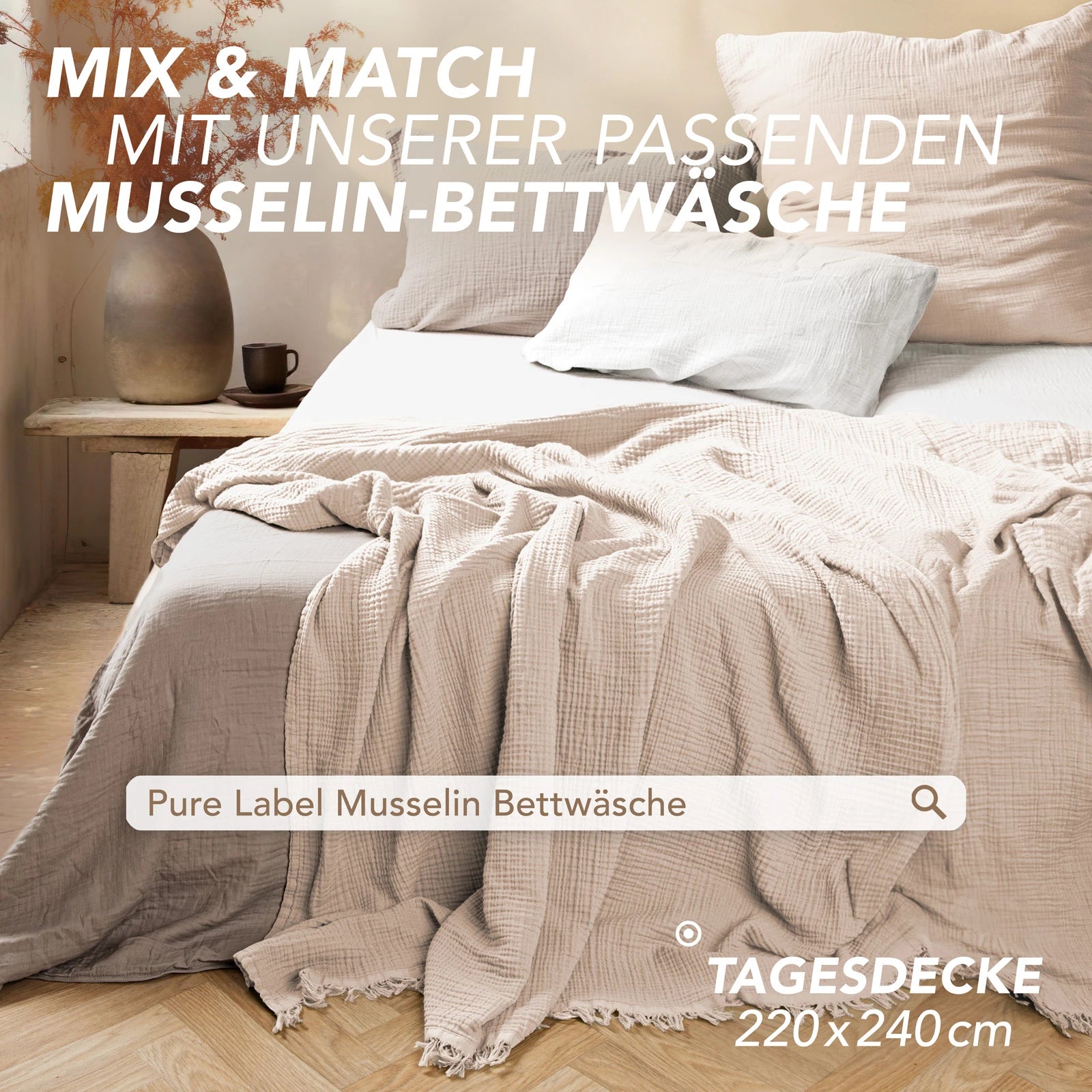Musselin Tagesdecke - Weiß / 130x170cm Pure Label