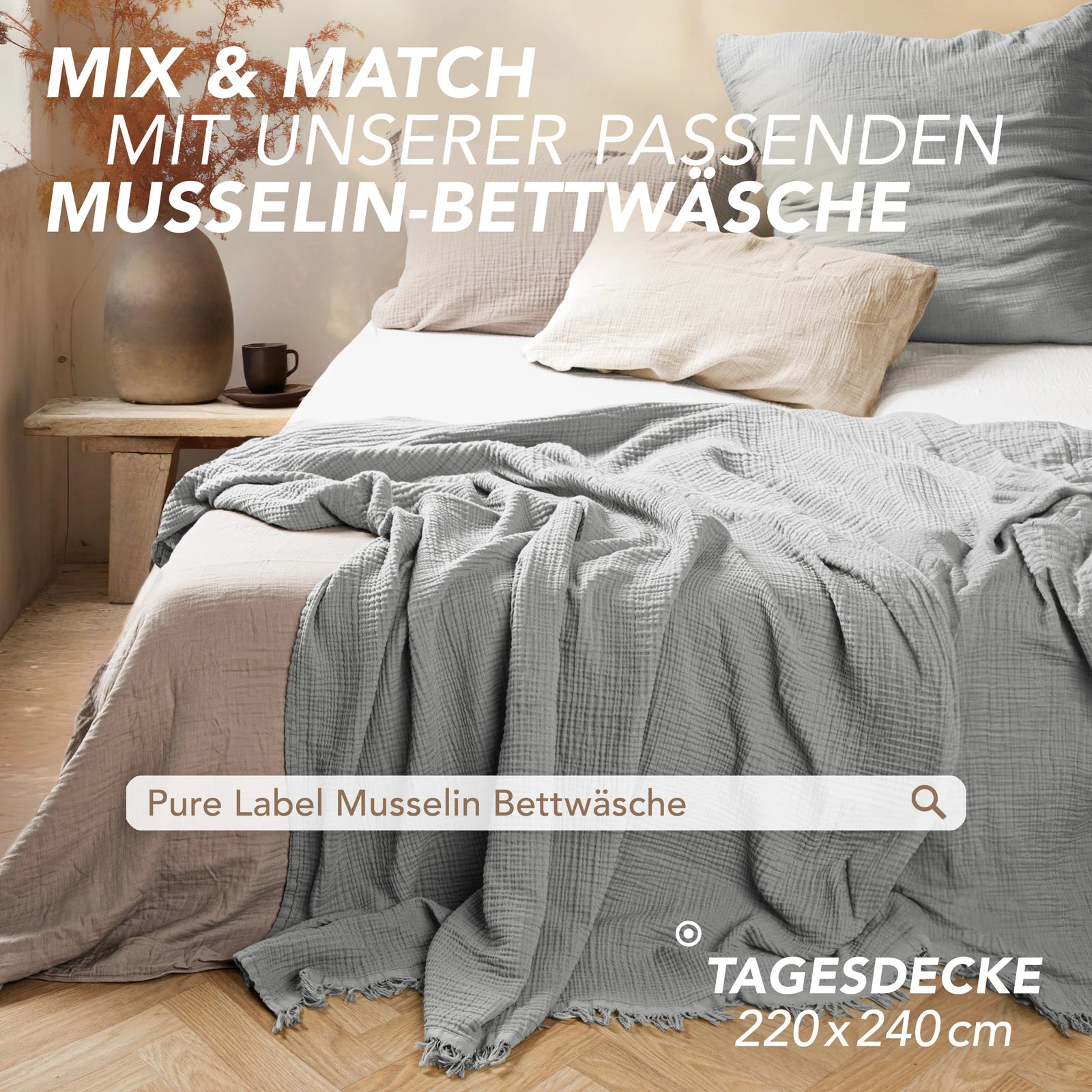 Musselin Tagesdecke - Weiß / 130x170cm Pure Label