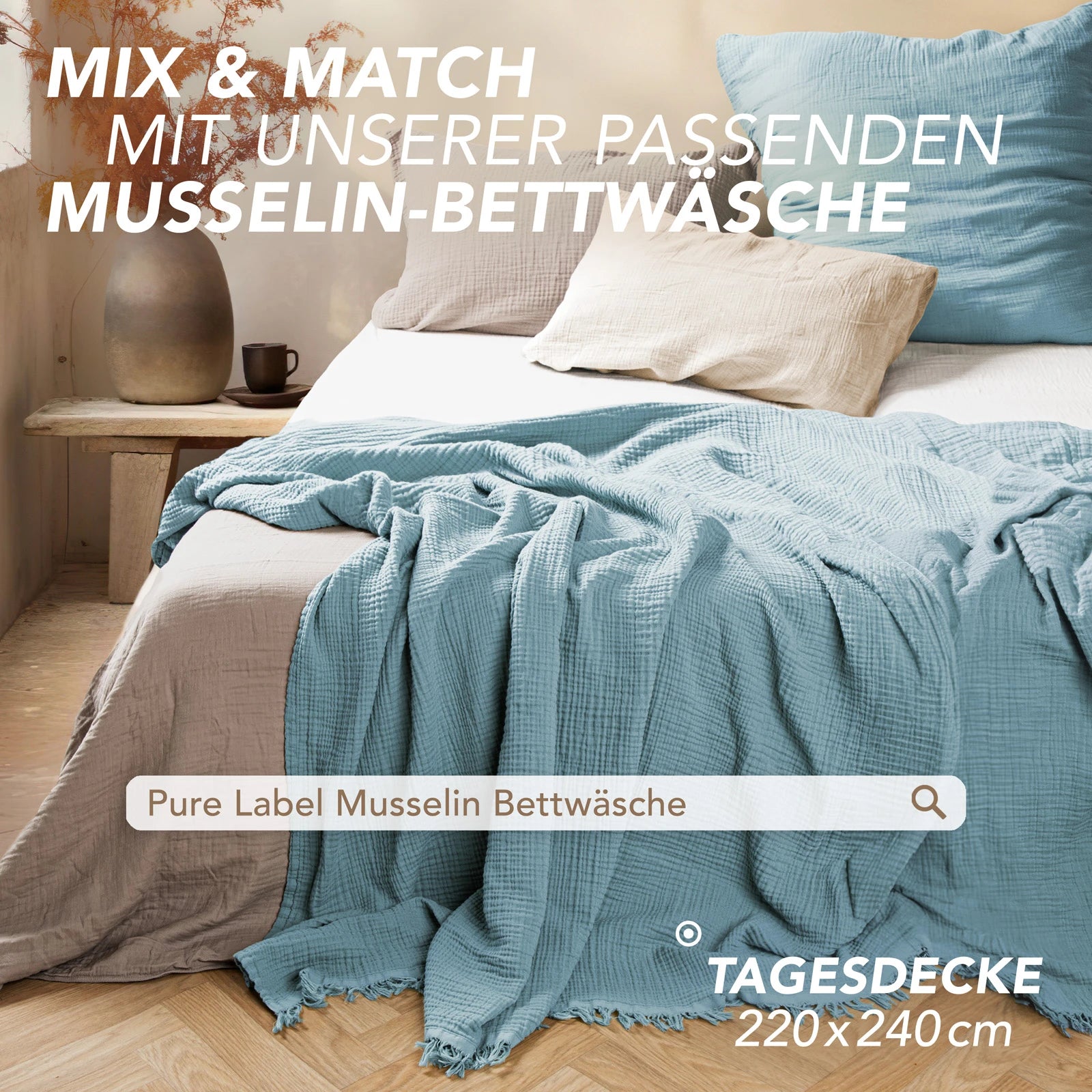 Musselin Tagesdecke - Weiß / 130x170cm Pure Label