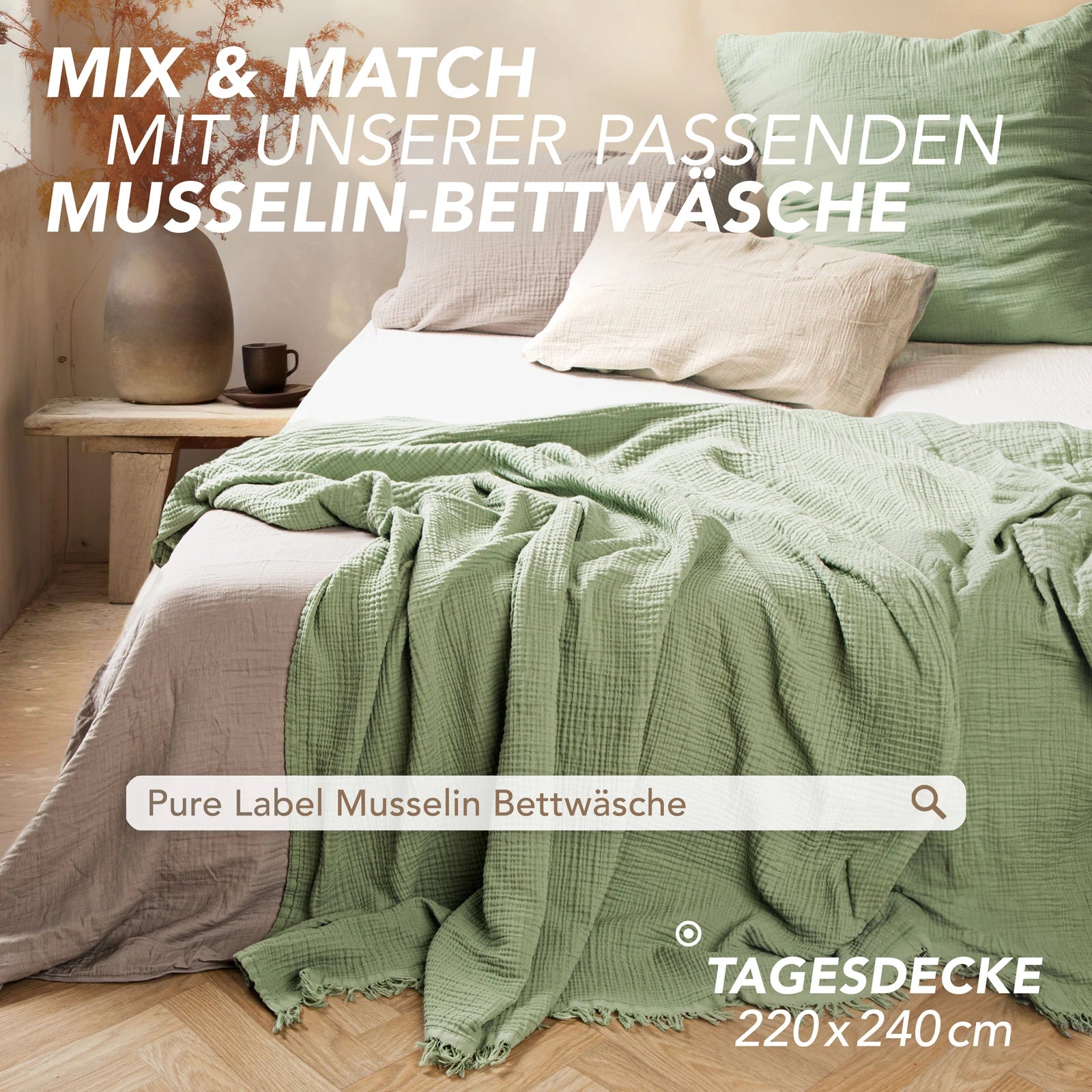 Musselin Tagesdecke - Weiß / 130x170cm Pure Label