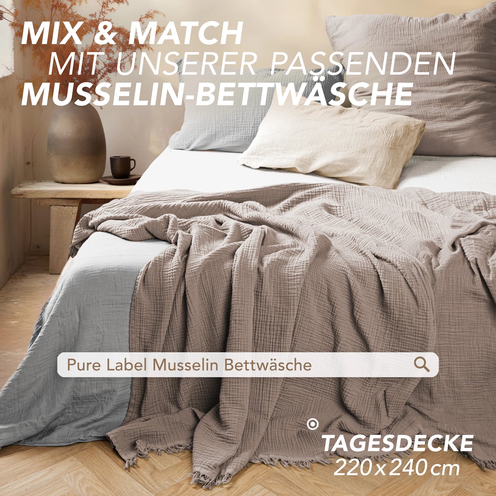 Musselin Tagesdecke - Weiß / 130x170cm Pure Label