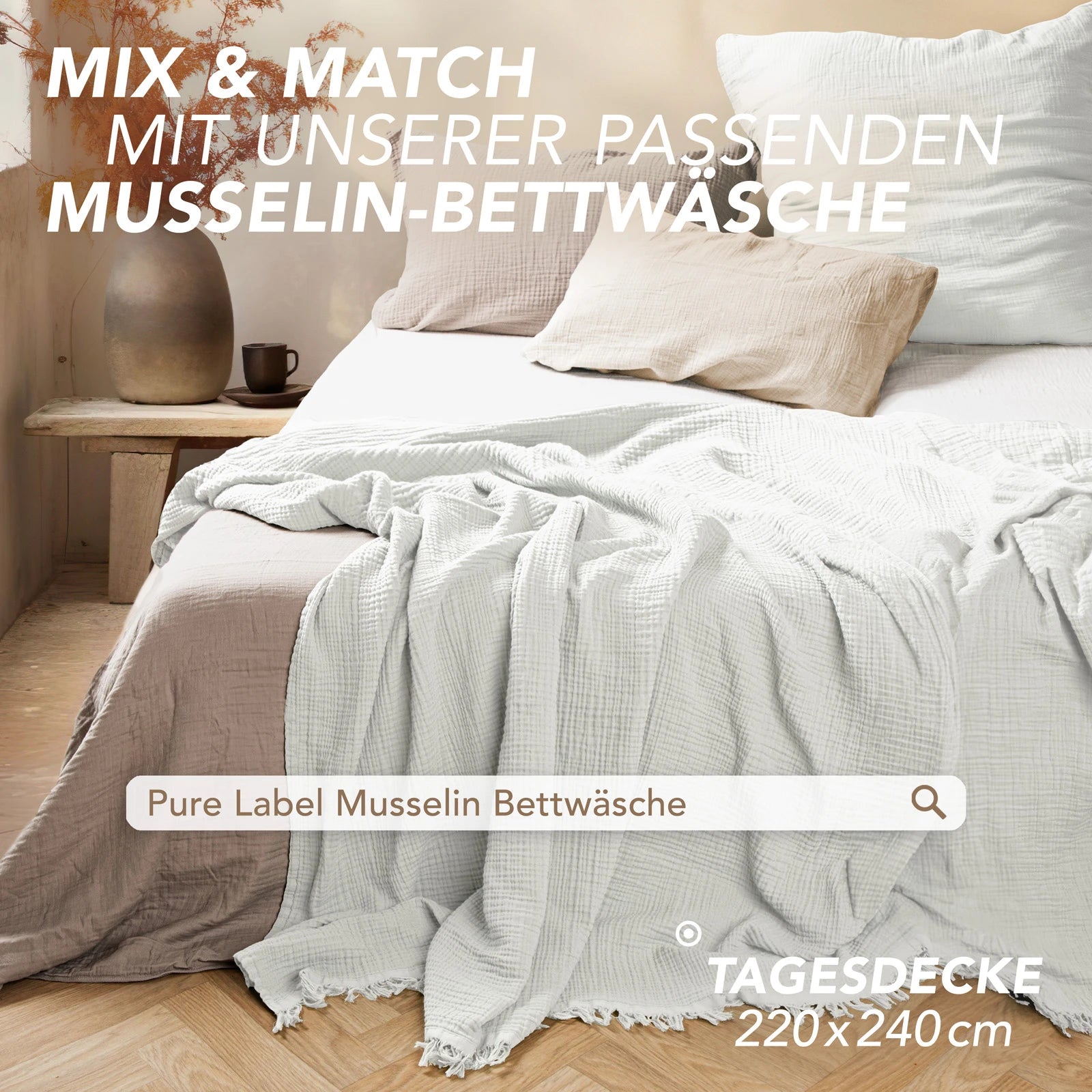 Musselin Tagesdecke - Weiß / 130x170cm Pure Label