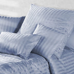 Mako Satin Damaststreifen Bettwäsche - Ice Blau - 135x200 + 40x80cm