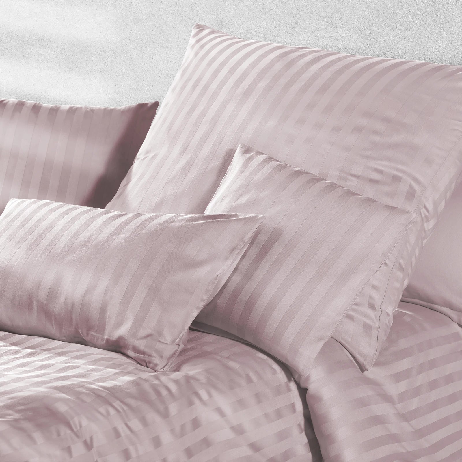 Mako Satin Damaststreifen Bettwäsche - Soft Rosa - 135x200 + 40x80cm