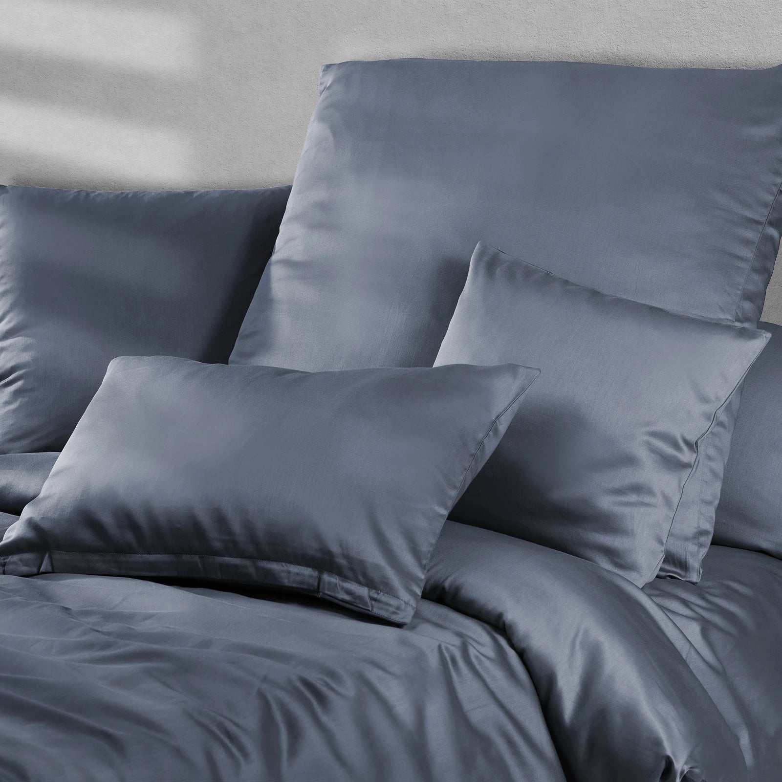 Mako Satin Bettwäsche - Pure Label - Stahlblau - 135x200 + 40x80cm