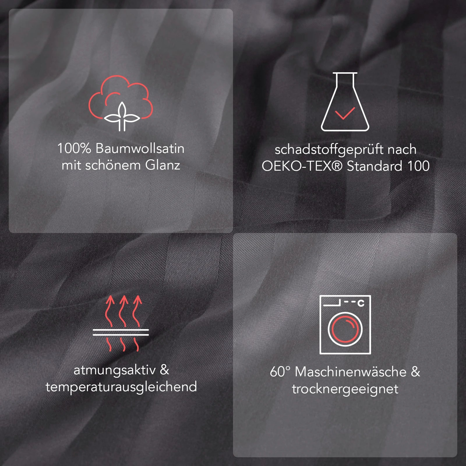 Mako Satin Kissenbezug Damast Streifen - Pure Label