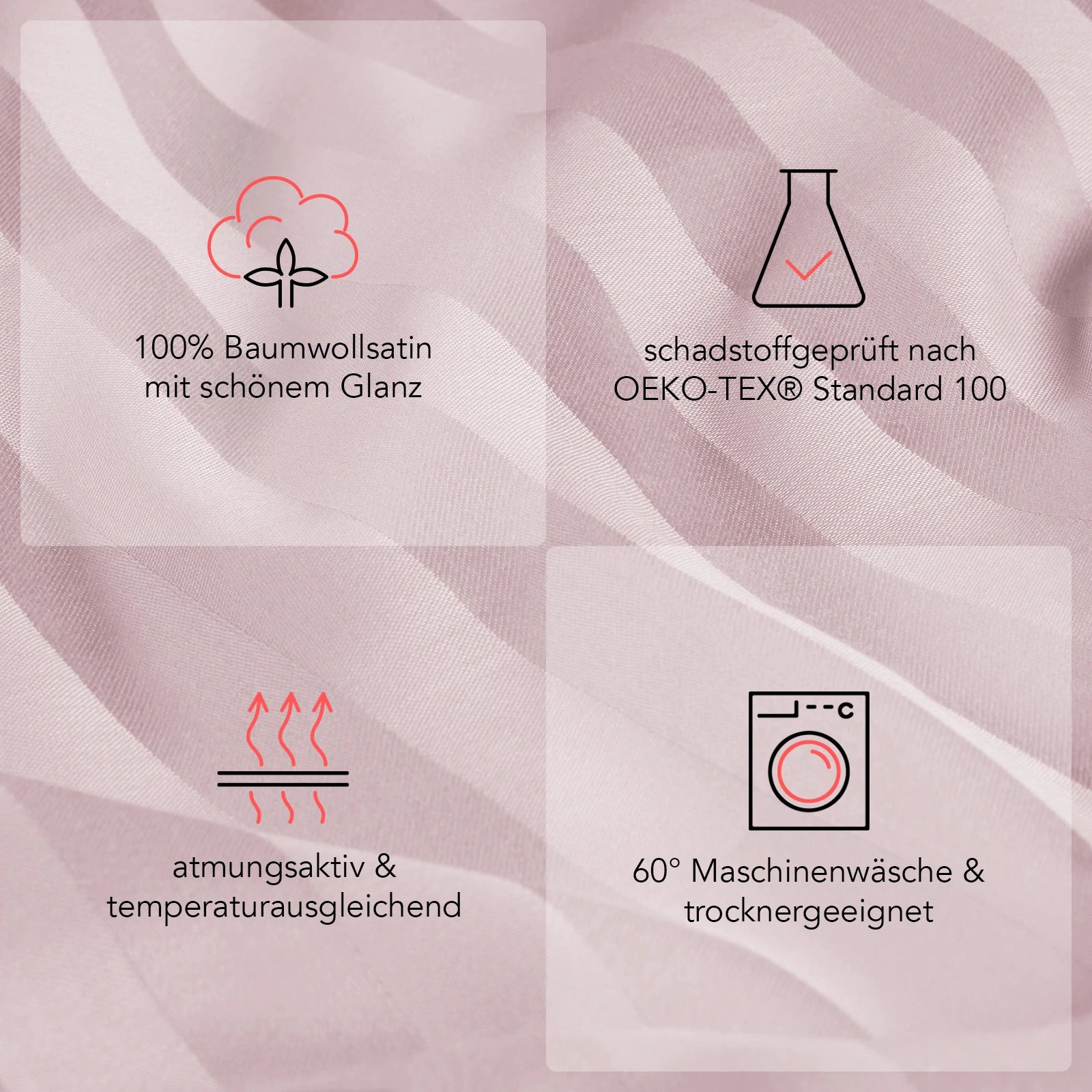 Mako Satin Kissenbezug Damast Streifen - Pure Label - Anthrazit - 80x80cm