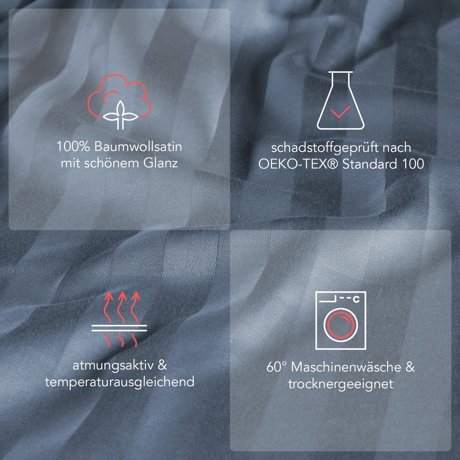 Mako Satin Kissenbezug Damast Streifen - Pure Label - Anthrazit - 80x80cm