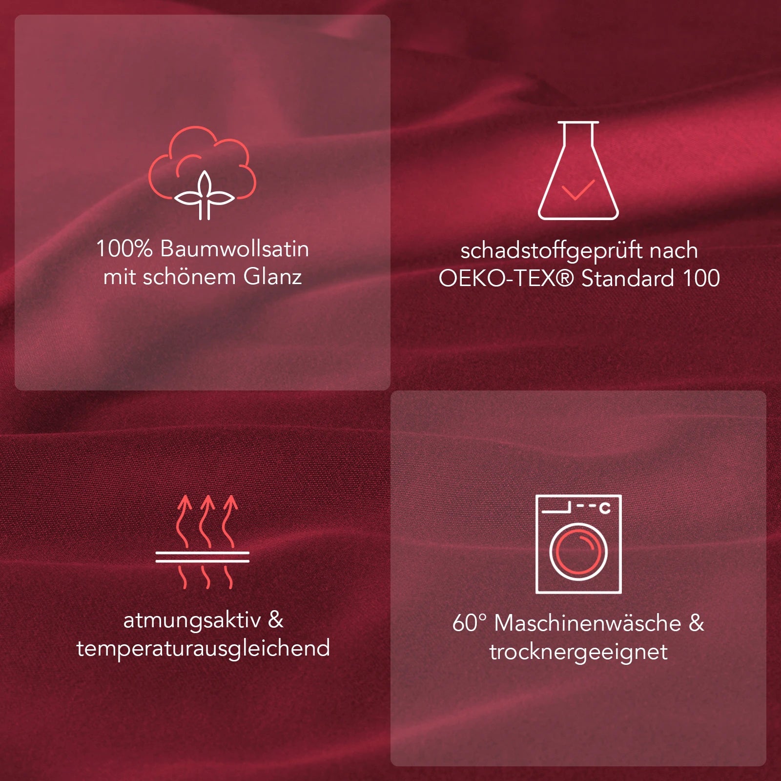 Mako Satin Bettwäsche - Pure Label - Aurora Rot - 135x200 + 40x80cm