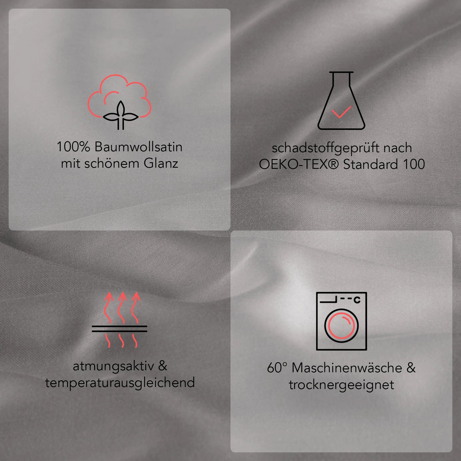 Mako Satin Bettwäsche - Pure Label - Hellgrau - 135x200 + 40x80cm