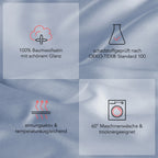 Mako Satin Bettwäsche - Pure Label - Ice Blau - 155x220 + 80x80cm