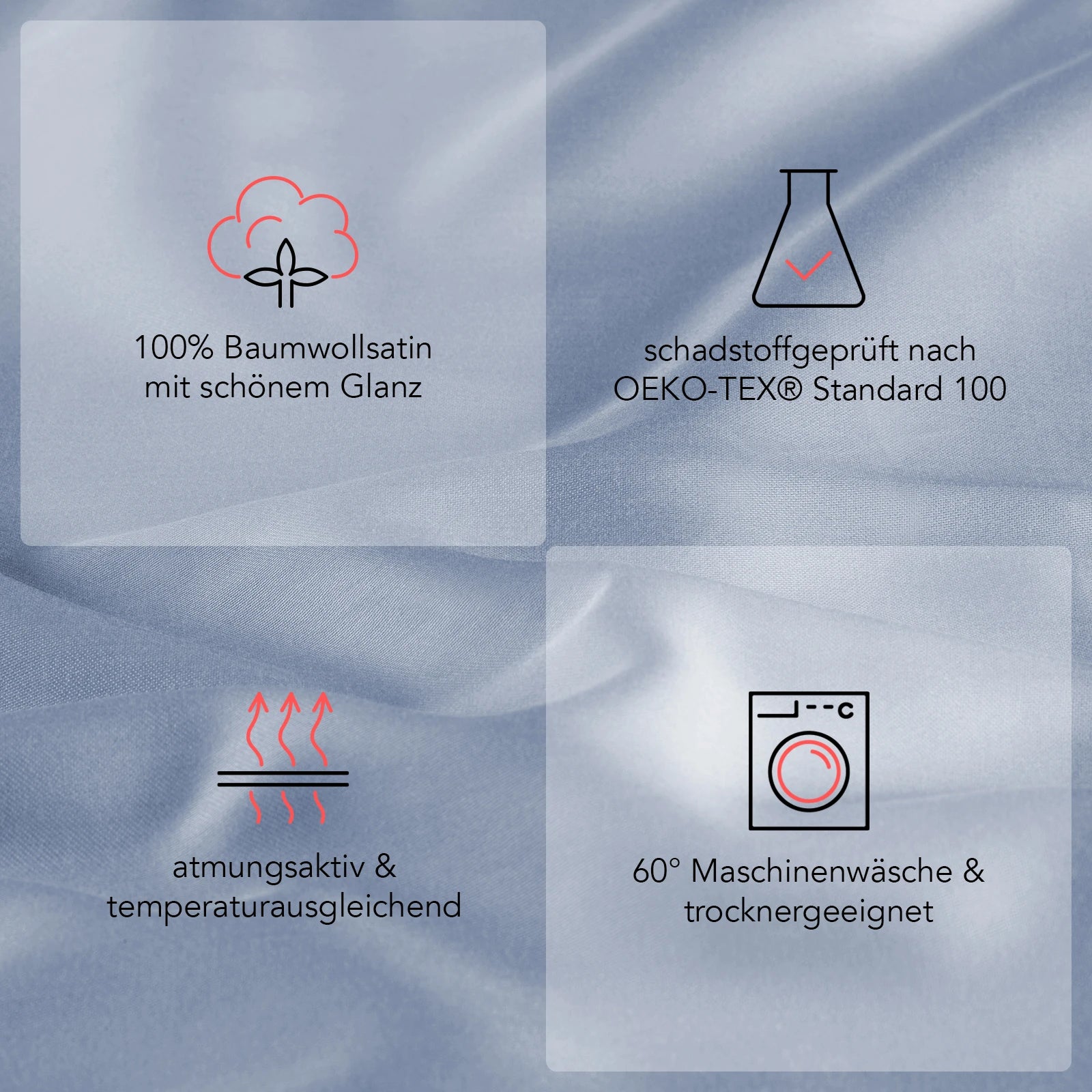 Mako Satin Bettwäsche - Pure Label - Ice Blau - 135x200 + 40x80cm