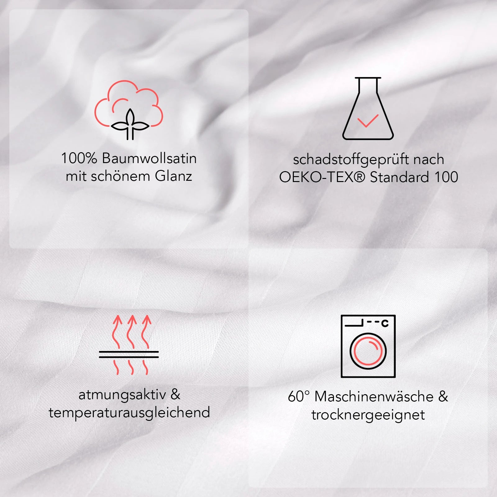 Mako Satin Kissenbezug Damast Streifen - Pure Label - Anthrazit - 80x80cm