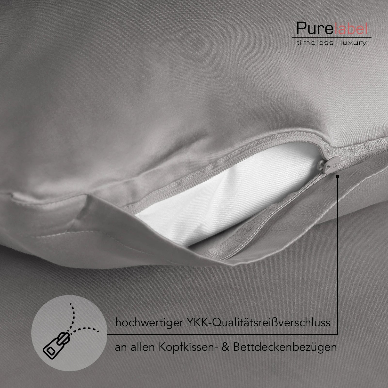Mako Satin Bettwäsche - Pure Label - Hellgrau - 135x200 + 40x80cm