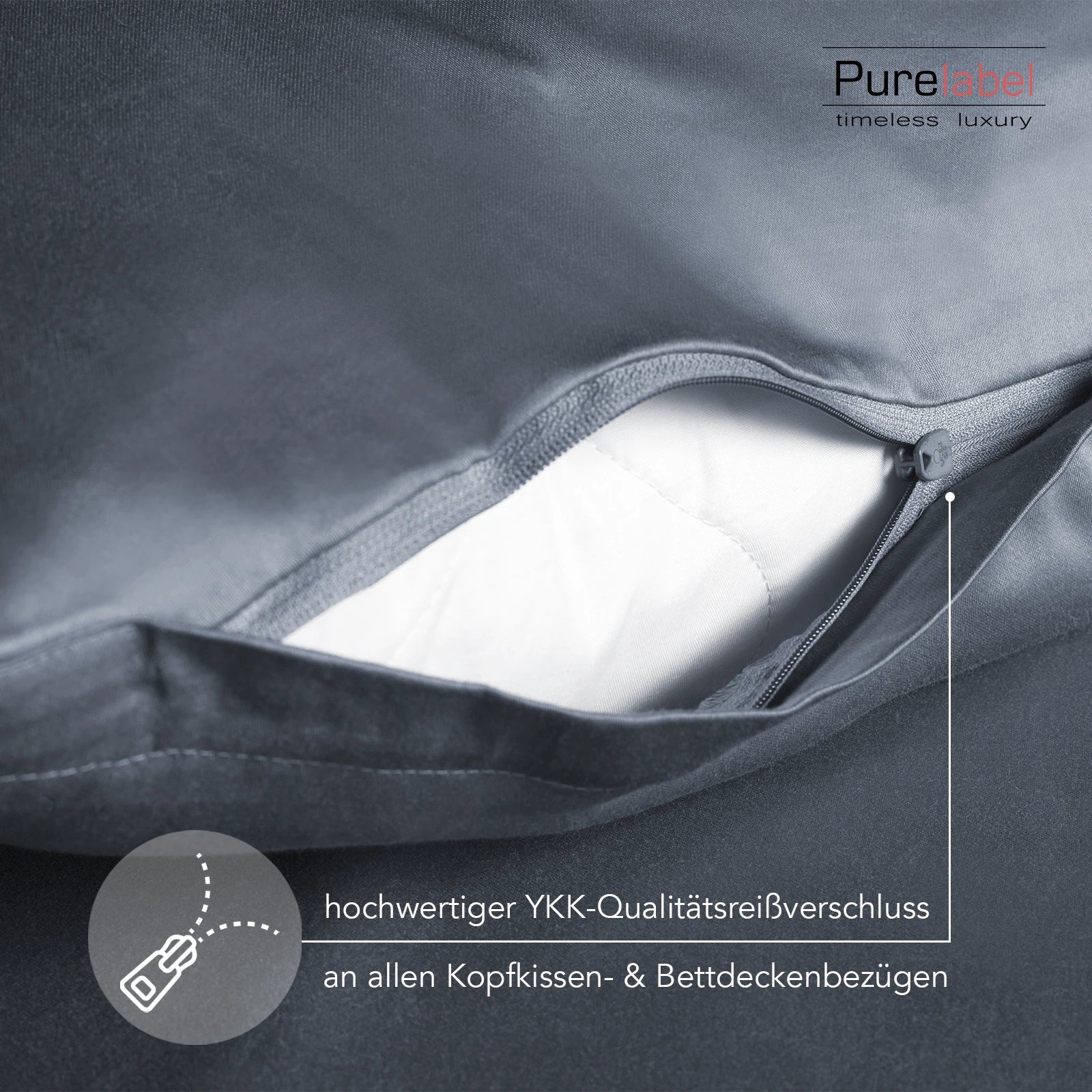 Mako Satin Bettwäsche - Pure Label - Stahlblau - 135x200 + 40x80cm