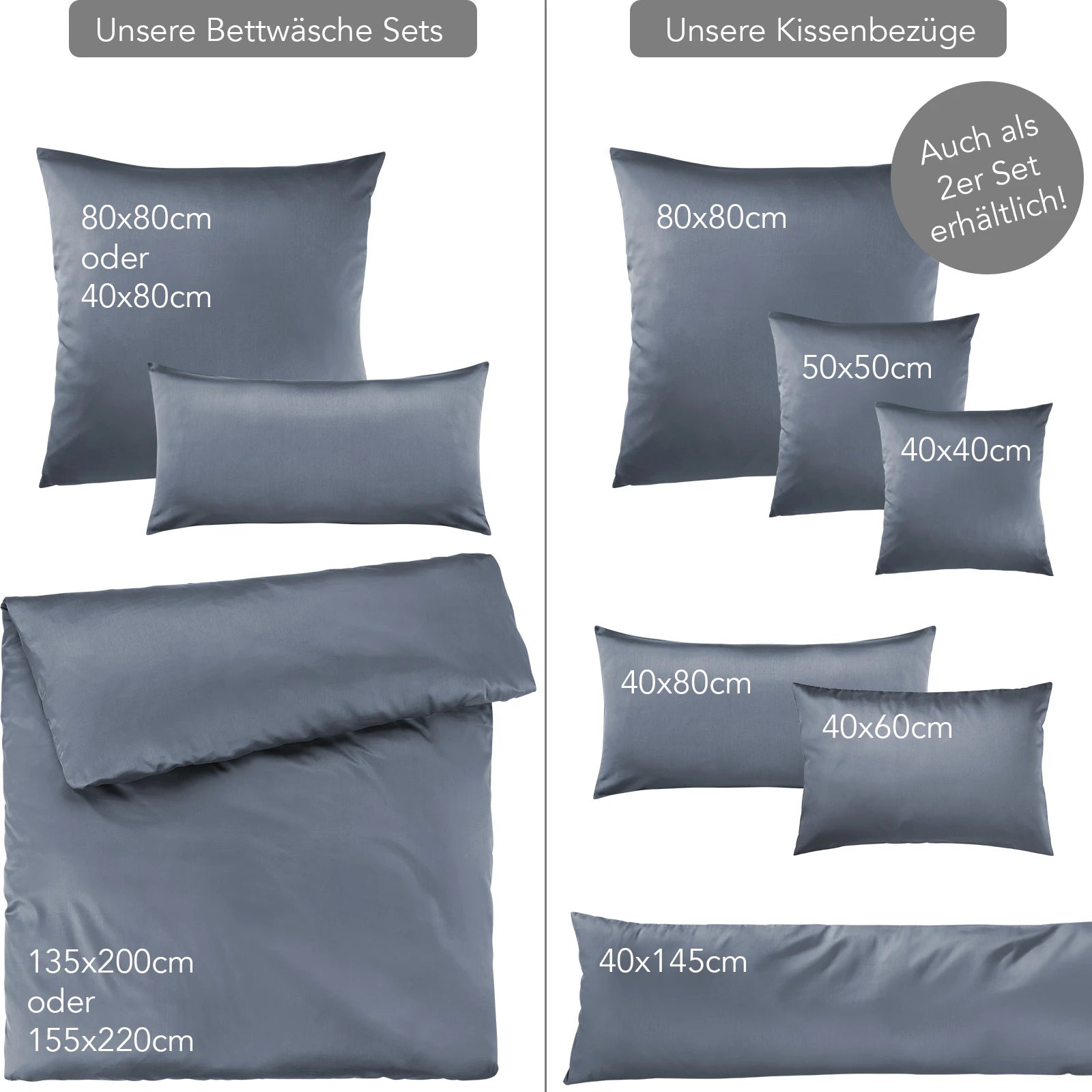 Mako Satin Bettwäsche - Pure Label - Stahlblau - 135x200 + 40x80cm