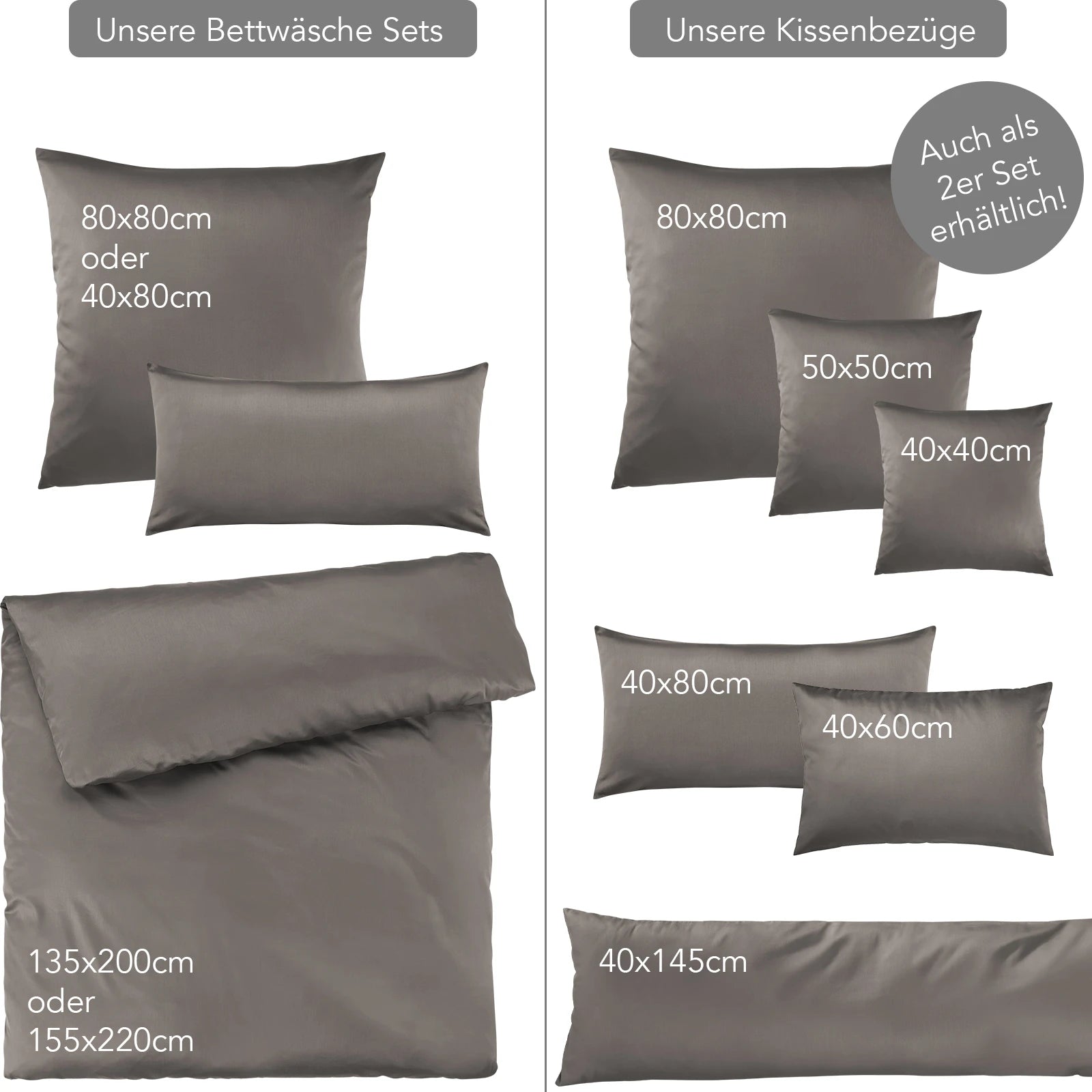 Mako Satin Bettwäsche - Pure Label - Taupe - 135x200 + 80x80cm