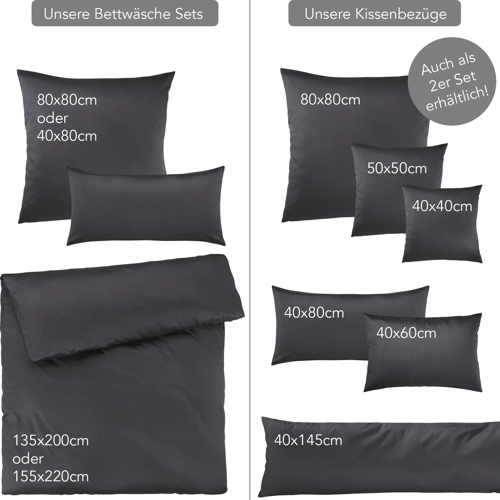 Mako Satin Bettwäsche - Pure Label - Anthrazit - 155x220 + 80x80cm