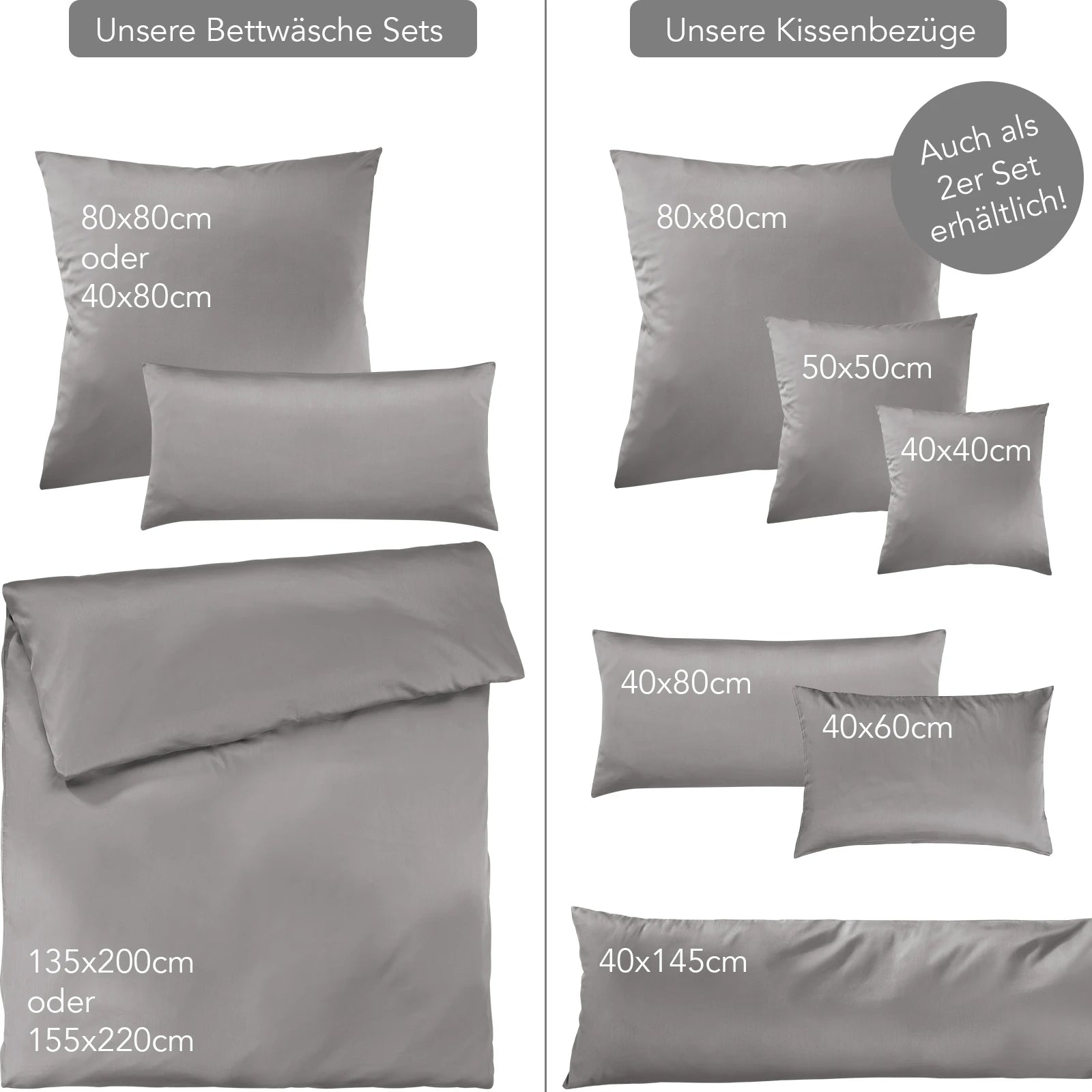 Satin Kopfkissen - Pure Label - Hellgrau - 40x60cm