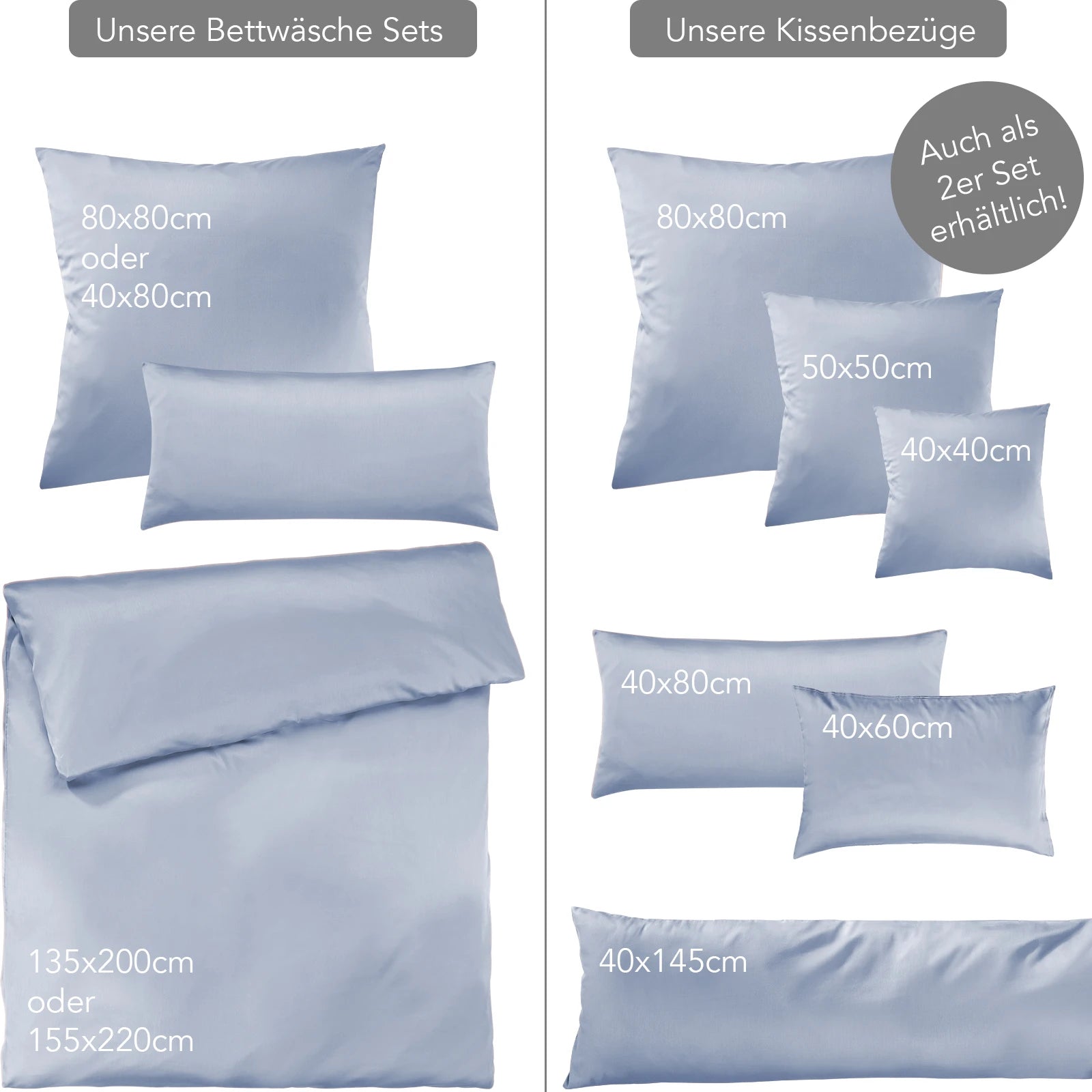 Mako Satin Bettwäsche - Pure Label - Ice Blau - 155x220 + 80x80cm