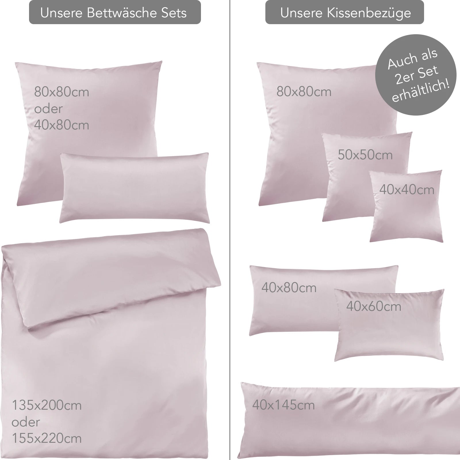 Mako Satin Bettwäsche - Pure Label - Soft Rosa - 155x220 + 40x80cm
