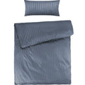 Mako Satin Damaststreifen Bettwäsche - Stahlblau - 135x200 + 40x80cm