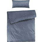 Mako Satin Damaststreifen Bettwäsche - Stahlblau - 135x200 + 40x80cm
