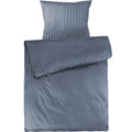Mako Satin Damaststreifen Bettwäsche - Stahlblau - 155x220 + 80x80cm