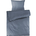 Mako Satin Damaststreifen Bettwäsche - Stahlblau - 155x220 + 80x80cm