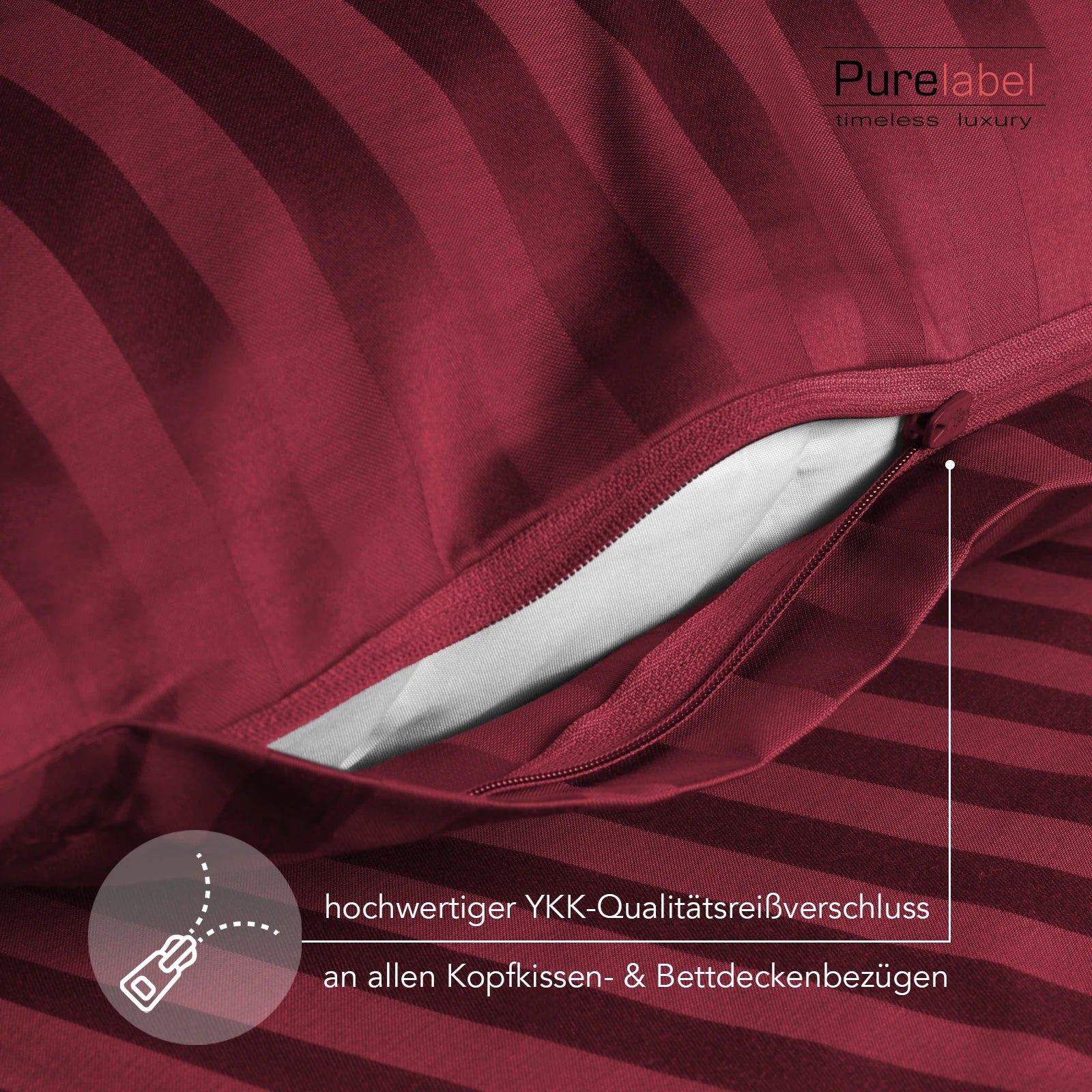 Mako Satin Damaststreifen Bettwäsche - Aurora Rot - 135x200 + 40x80cm