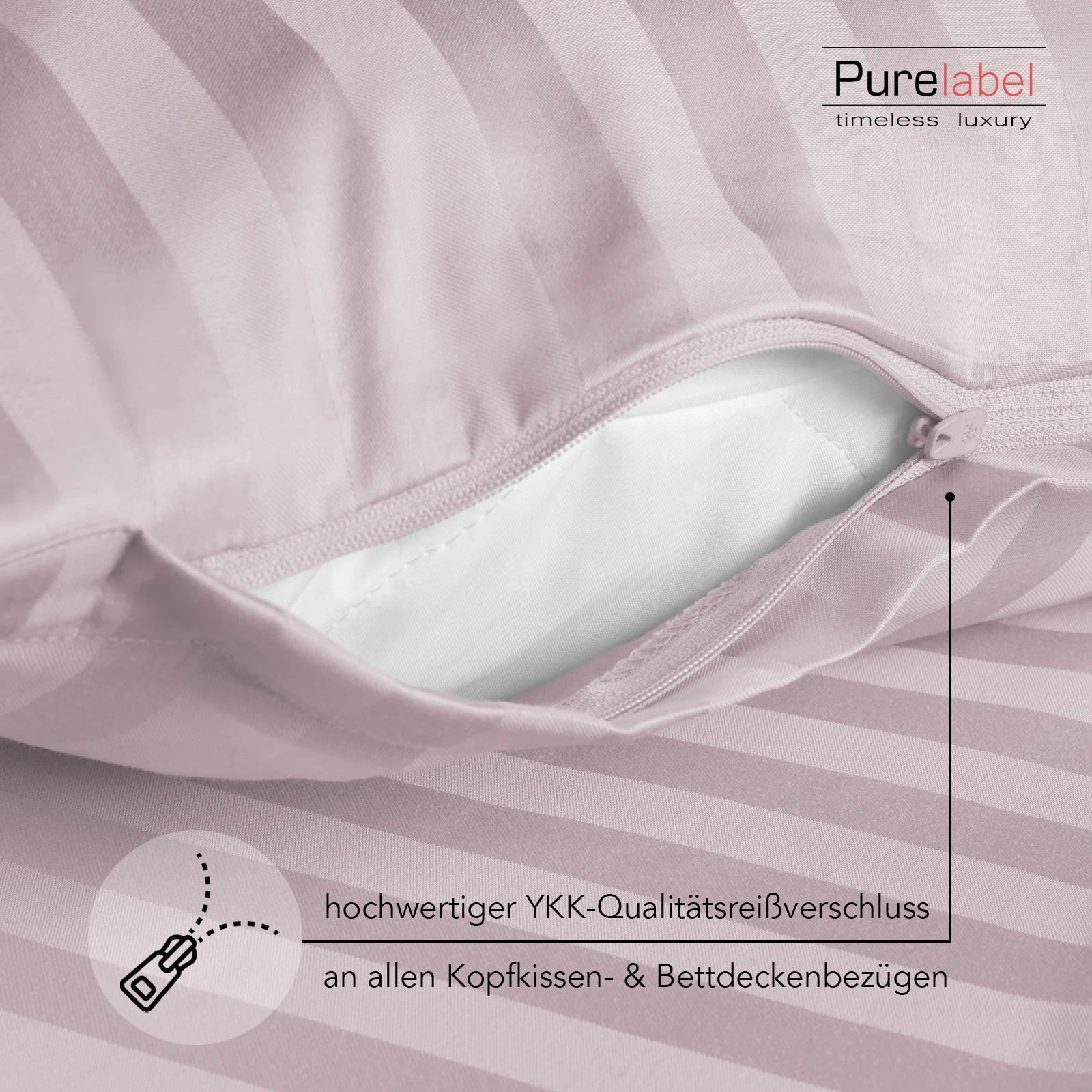 Mako Satin Damaststreifen Bettwäsche - Soft Rosa - 135x200 + 40x80cm