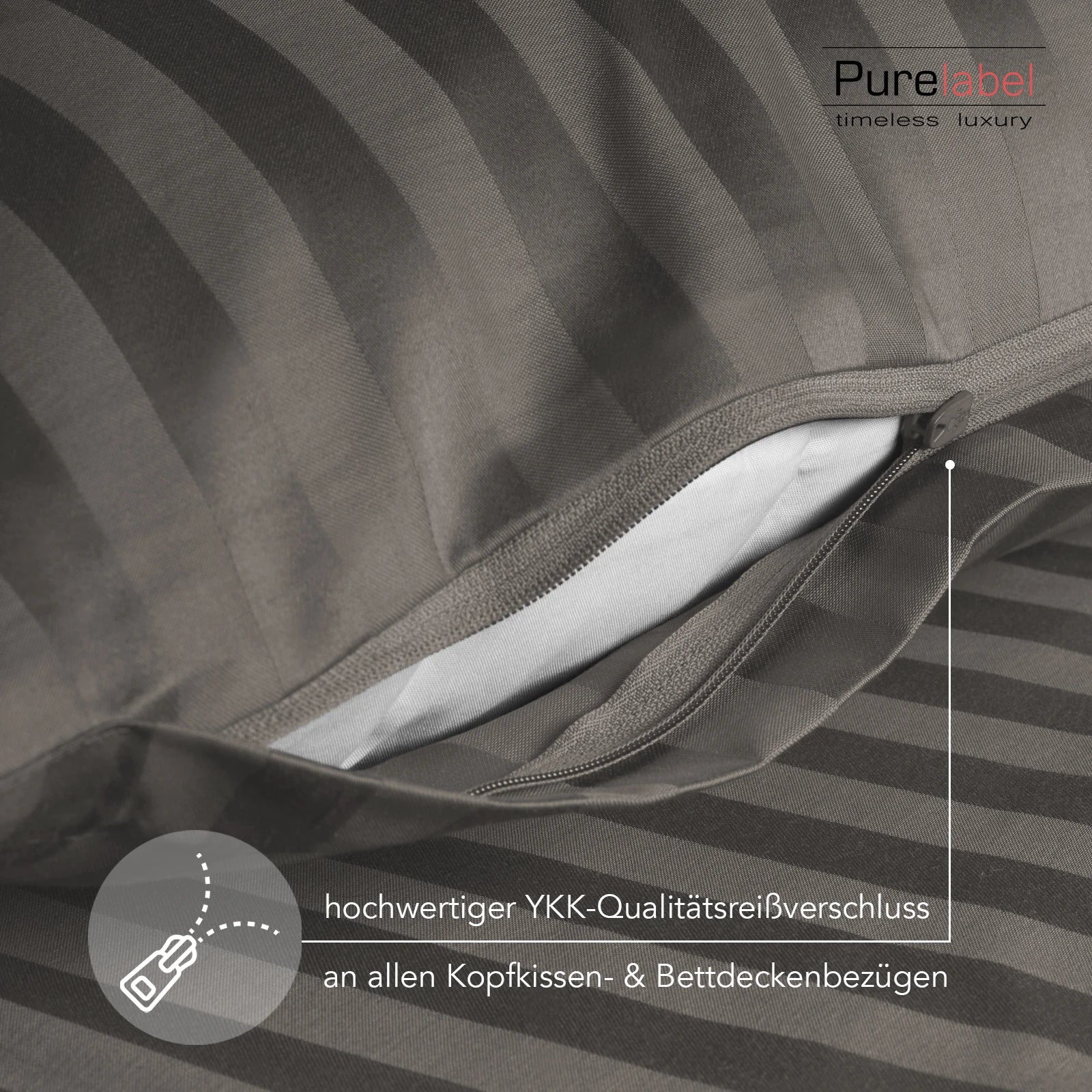 Mako Satin Damaststreifen Bettwäsche - Taupe - 135x200 + 40x80cm