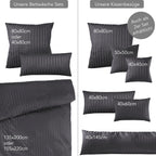 Mako Satin Damaststreifen Bettwäsche - Anthrazit - 135x200 + 80x80cm