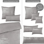 Mako Satin Damaststreifen Bettwäsche - Hellgrau - 135x200 + 80x80cm