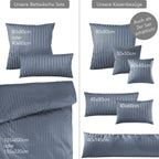 Mako Satin Damaststreifen Bettwäsche - Stahlblau - 155x220 + 80x80cm