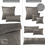 Mako Satin Damaststreifen Bettwäsche - Taupe - 135x200 + 80x80cm
