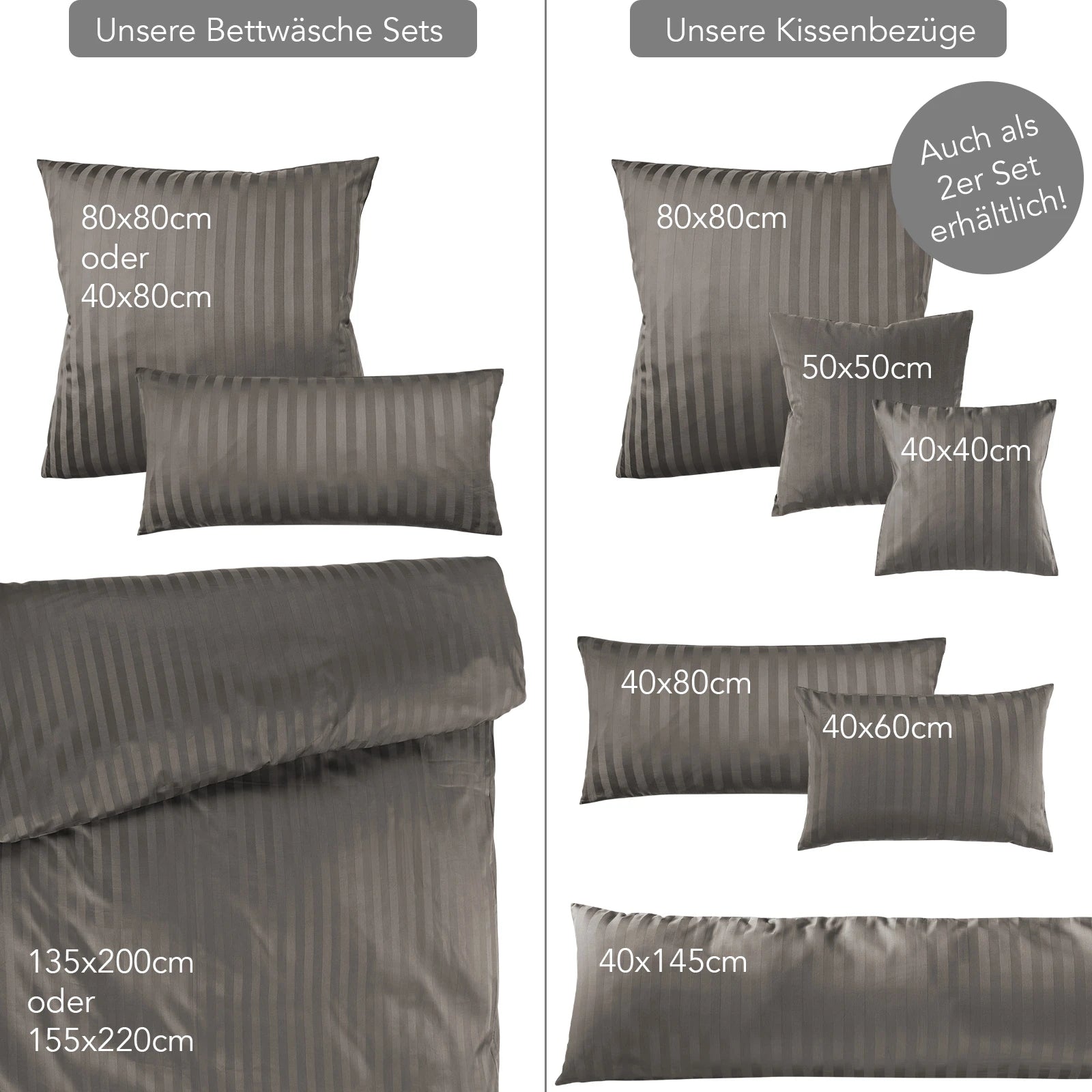 Mako Satin Damaststreifen Bettwäsche - Taupe - 135x200 + 40x80cm