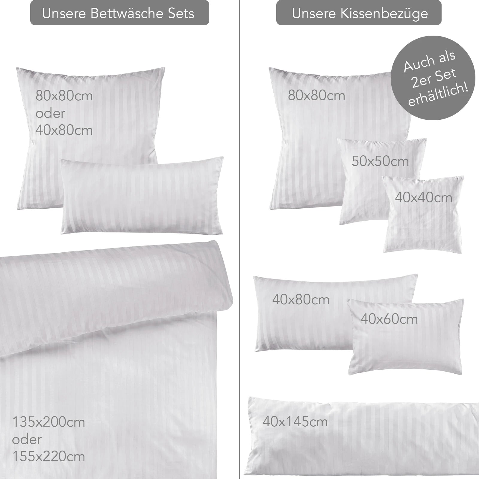 Mako Satin Damaststreifen Bettwäsche - Weiß - 135x200 + 40x80cm