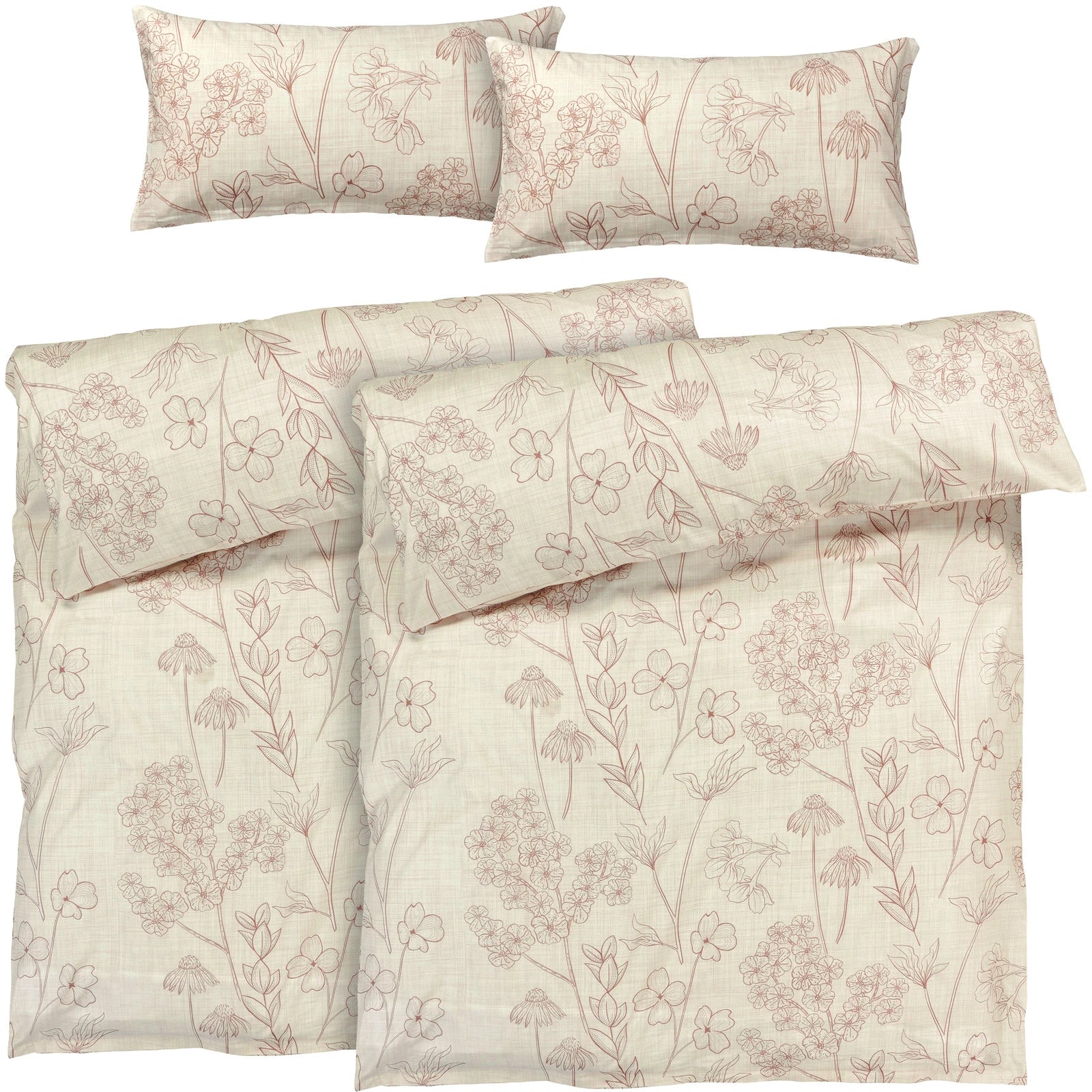 Bettwäsche "Flowers" - Creme / 2x135x200 + 2x 40x80 cm Pure Label