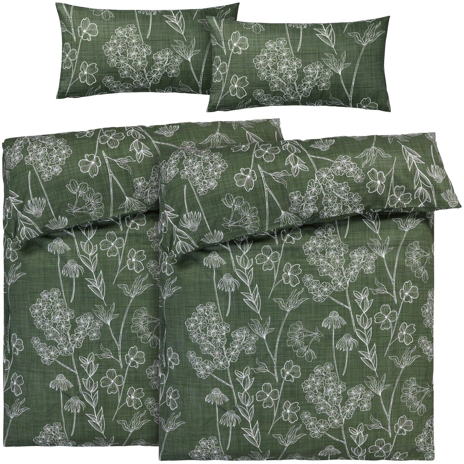 Bettwäsche "Flowers" - Grün / 2x135x200 + 2x 40x80 cm Pure Label