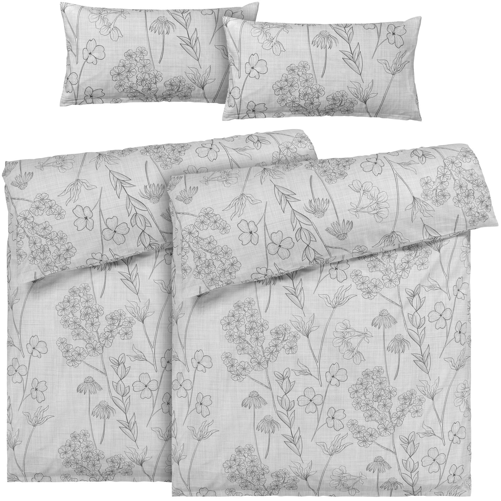 Bettwäsche "Flowers" - Hellgrau / 2x135x200 + 2x 40x80 cm Pure Label