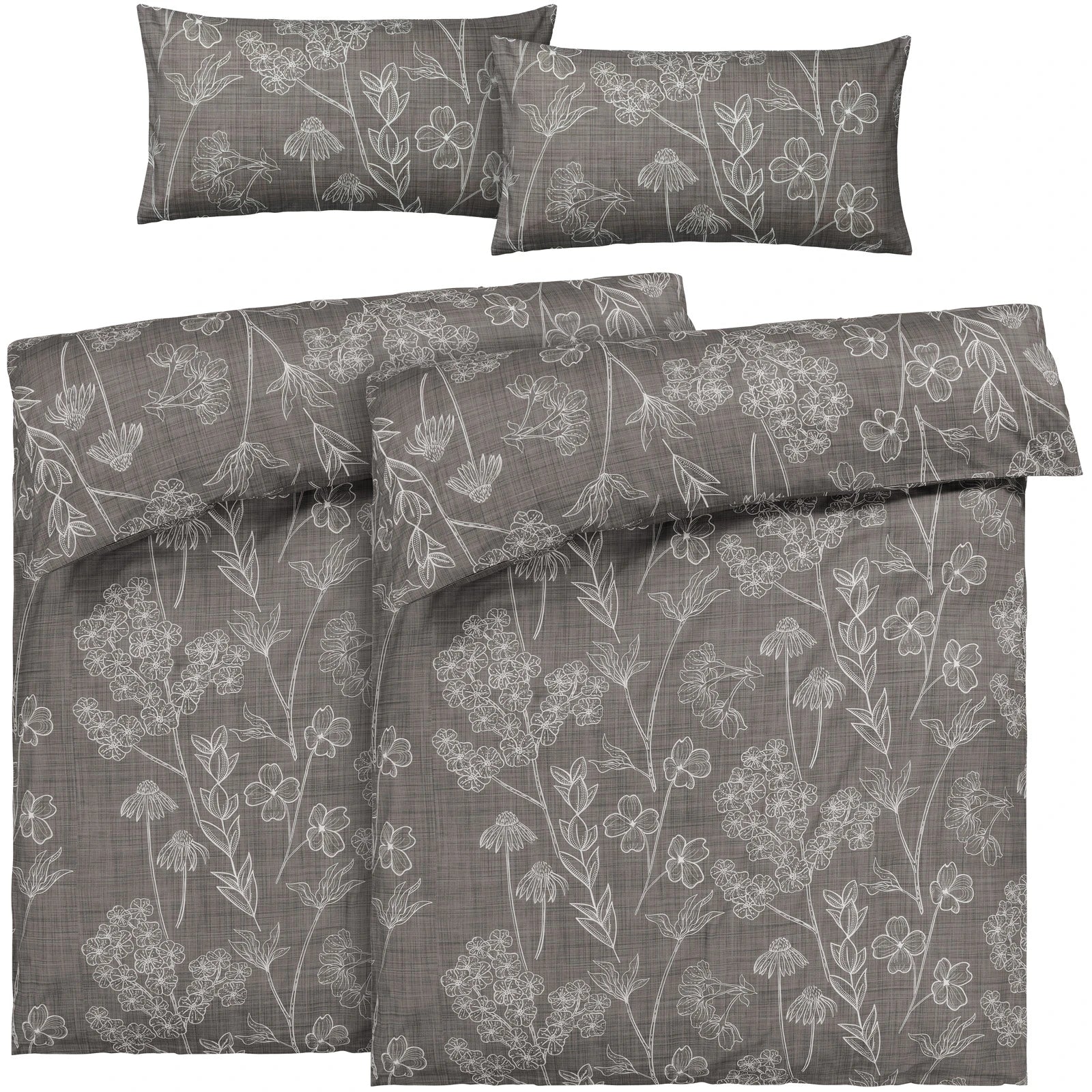 Bettwäsche "Flowers" - Taupe / 2x135x200 + 2x 40x80 cm Pure Label