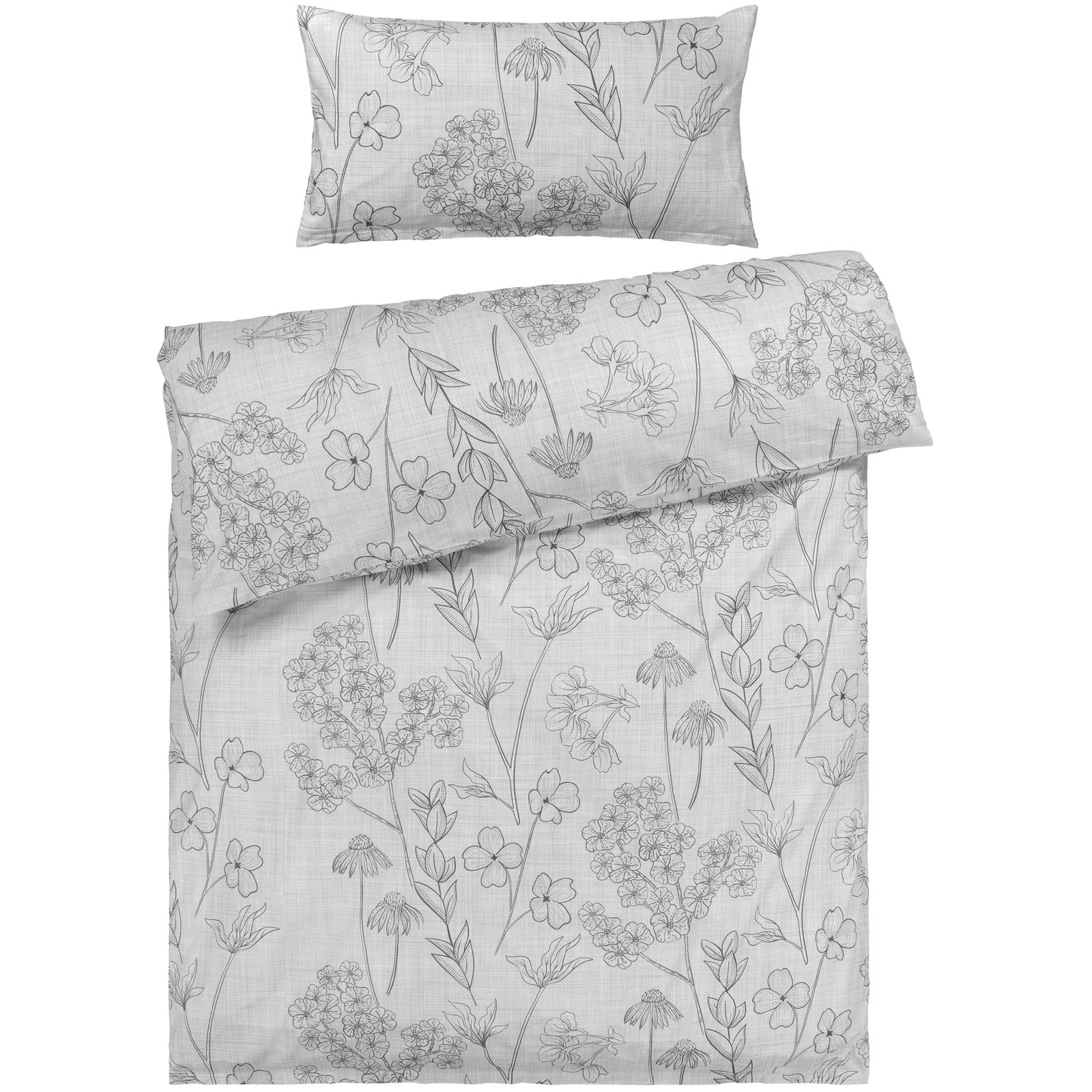 Bettwäsche "Flowers" - Hellgrau / 135x200 + 40x80 cm Pure Label