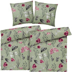 Bettwäsche "Blumen" - Salbeigrün / 155x220 + 80x80 cm Pure Label