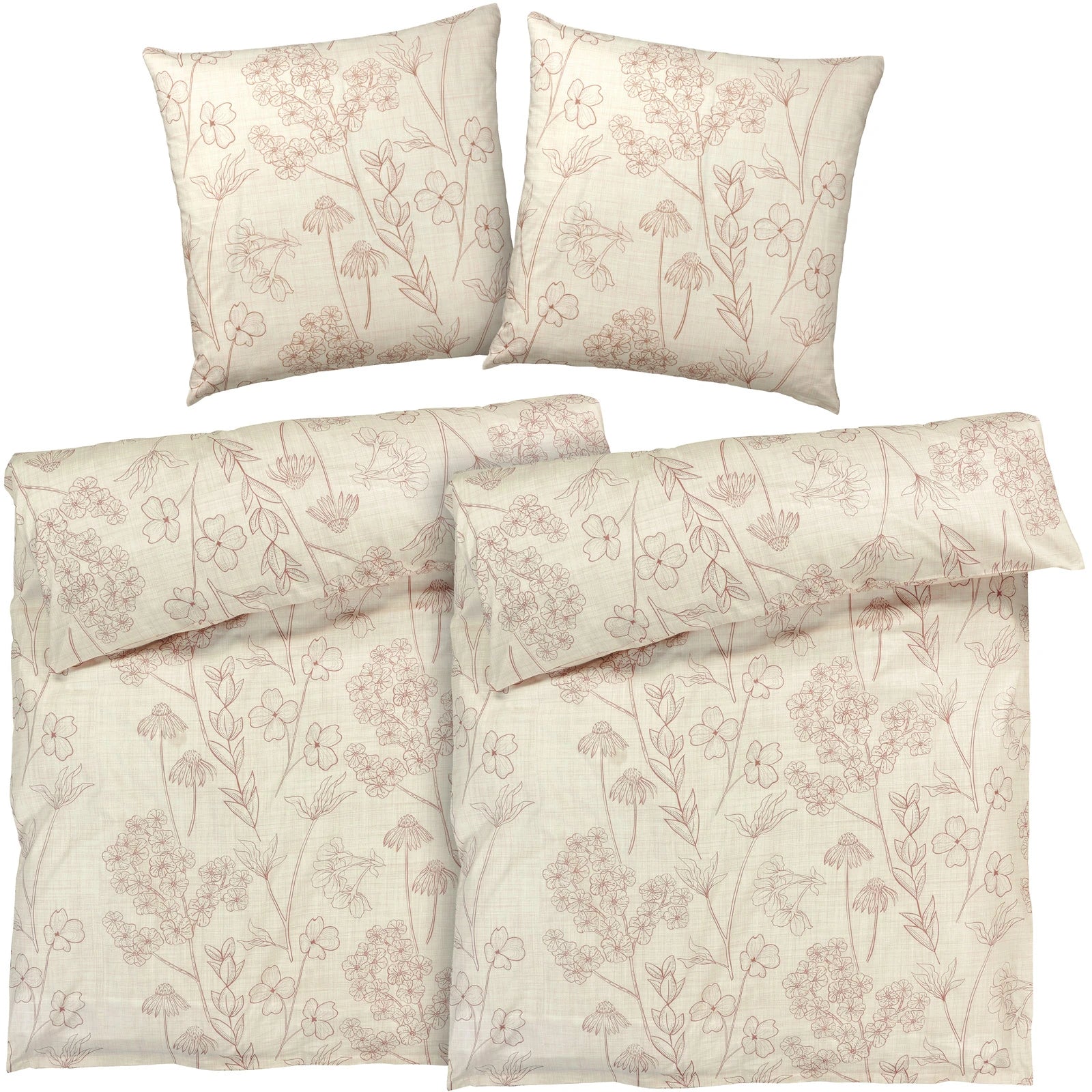 Bettwäsche "Flowers" - Creme / 2x135x200 + 2x 80x80 cm Pure Label