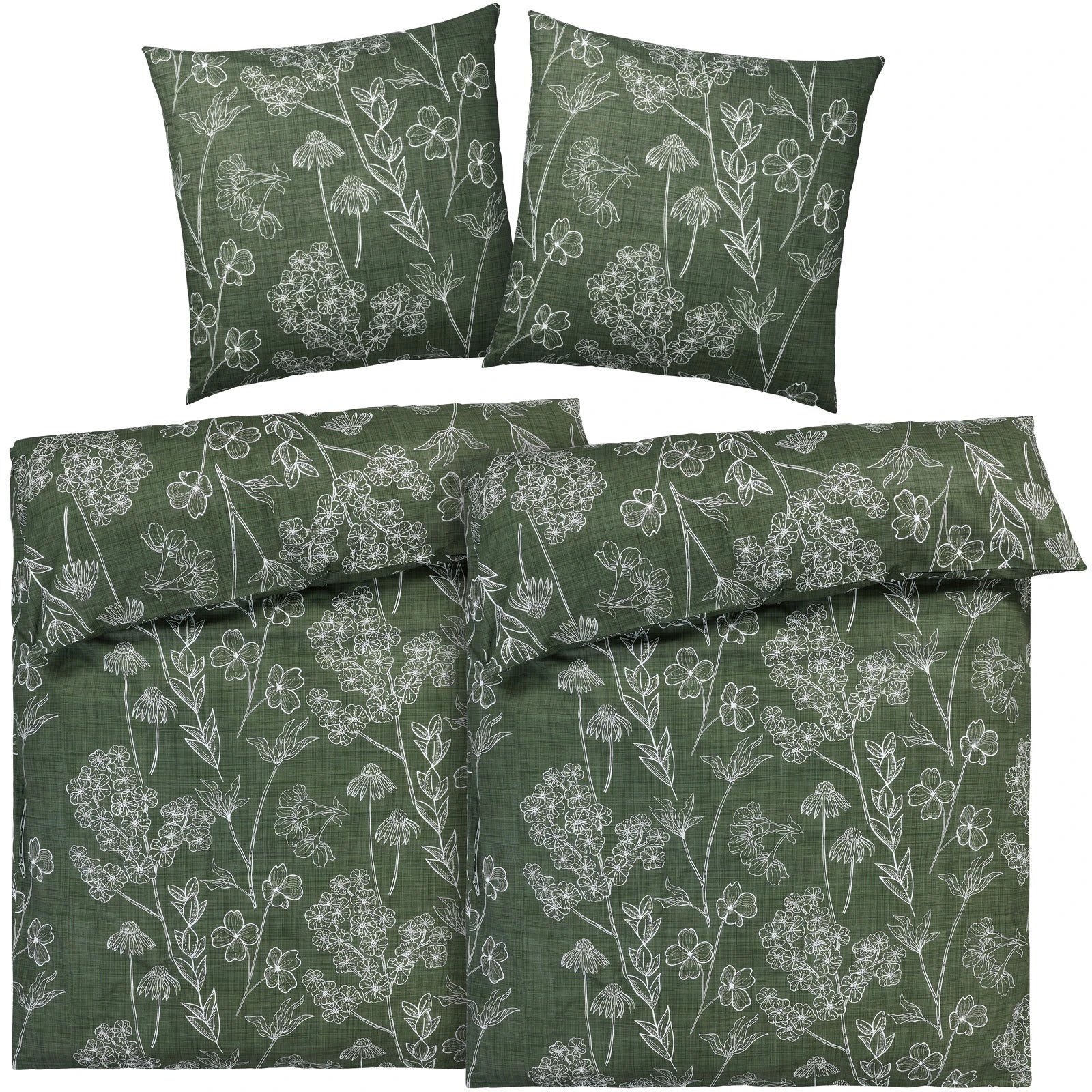 Bettwäsche "Flowers" - Grün / 2x135x200 + 2x 80x80 cm Pure Label