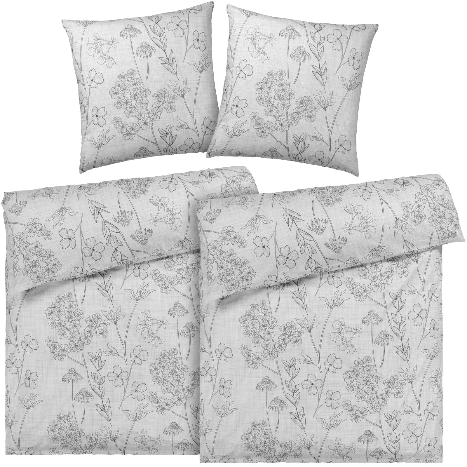 Bettwäsche "Flowers" - Hellgrau / 2x135x200 + 2x 80x80 cm Pure Label