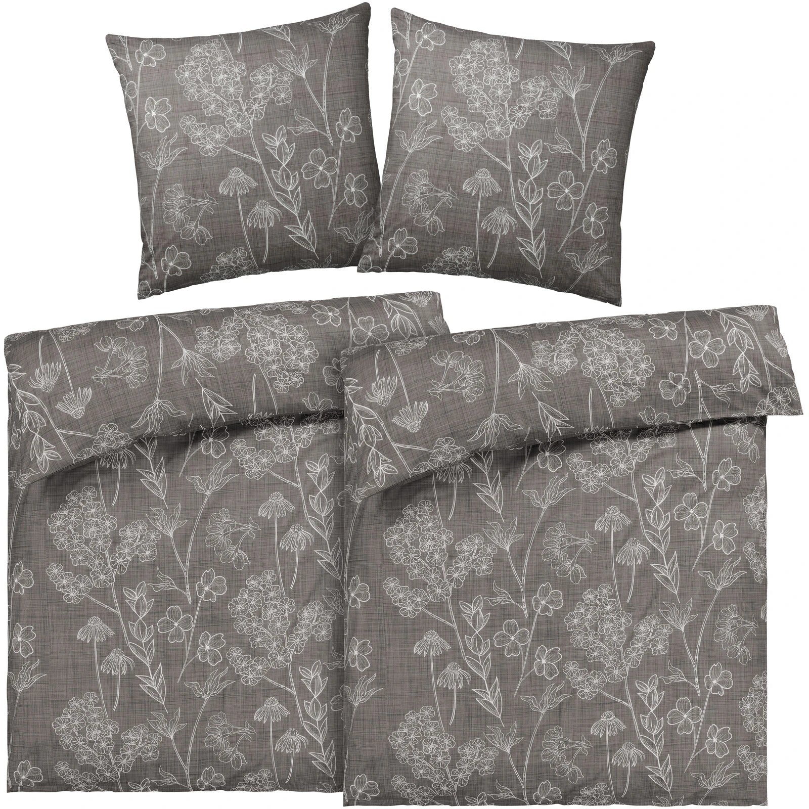 Bettwäsche "Flowers" - Taupe / 2x135x200 + 2x 80x80 cm Pure Label