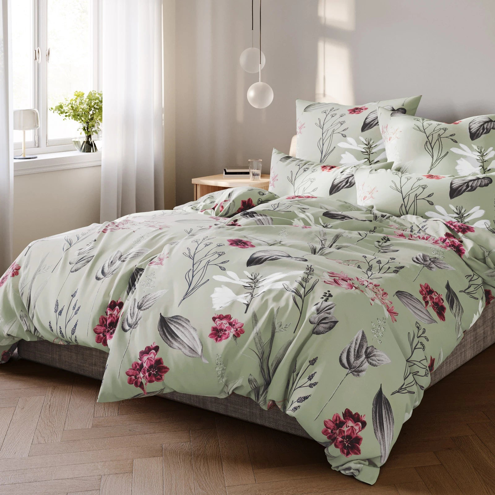 Bettwäsche "Blumen" - Beere / 135x200 + 40x80 cm Pure Label